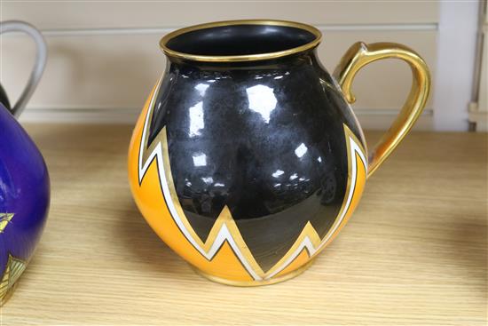 Three Carlton ware Art Deco jugs, including Lightning pattern height 17cm